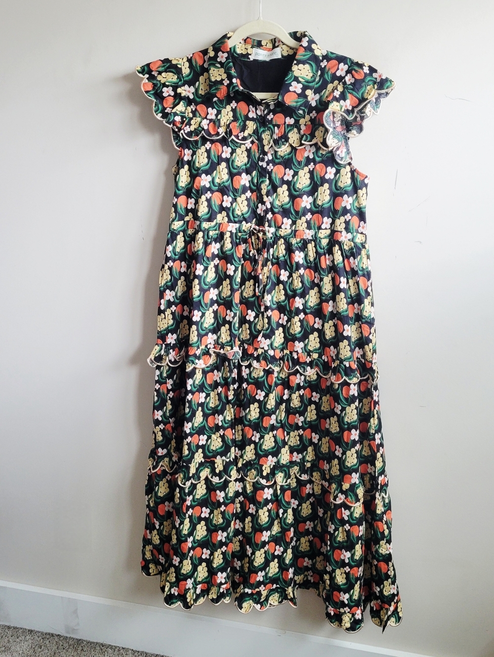 Scallop Trim Floral Maxi, Black - Picture 6 of 9